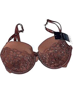 Y2K Jennifer Sequin Rhinestone Embellished Lace Bra 34C Brown Vintage NWT Sexy